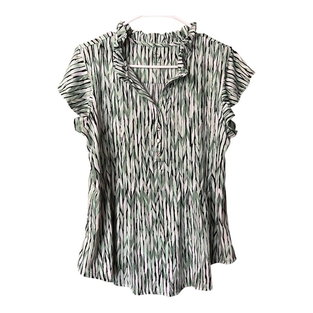 Kim Rogers Ruffled Collar Short Sleeve Blouse Sz Small Career Casual Office